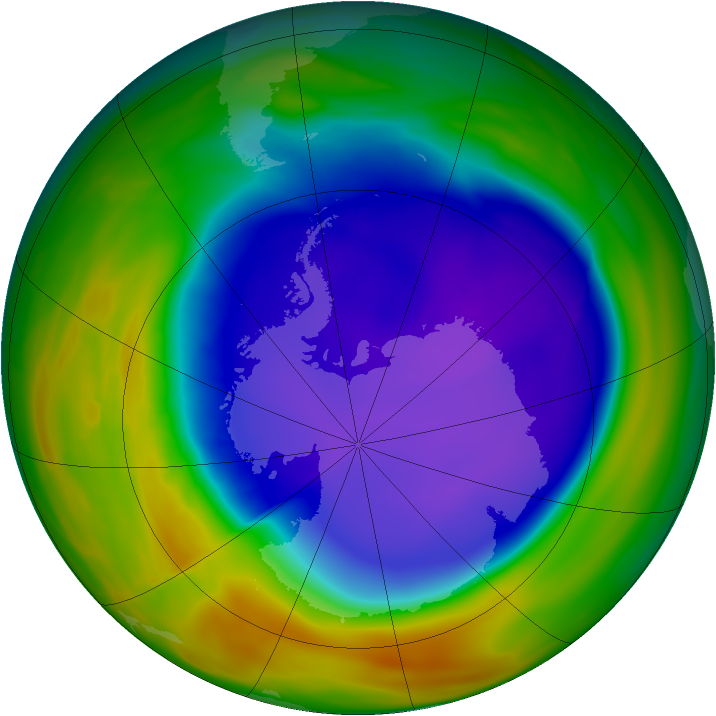 Antarctic ozone map for 04 October 2005
